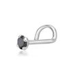 14K White Gold Curved Screw Black Diamond Nose Ring, 0.05 Carat, 20 Gauge