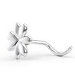 14K White Gold Clover Curved Screw Nose Ring, 20 Gauge