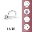 14K White Gold Curved Prong Violet Swarovski Nose Ring, 20 Gauge