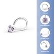 14K White Gold Curved Prong Violet Swarovski Nose Ring, 20 Gauge