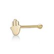 14K Yellow Gold Hamsa Straight Bone Stud Nose Ring, 20 Gauge