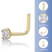 14K Yellow Gold L-Shaped Diamond Nose Ring, 0.07 Carat, 20 Gauge