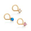 14K Yellow Gold 2 MM Cubic Zirconia Curve Nose Ring Set, 22 Gauge