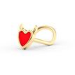 14K Yellow Gold Curved Red Devil Heart Nose Ring, 20 Gauge