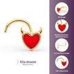 14K Yellow Gold Curved Red Devil Heart Nose Ring, 20 Gauge