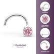 14K White Gold Curved Pink Crystal Nose Ring, 20 Gauge