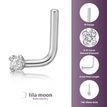 14K Yellow Gold L-Shaped White Diamond Nose Ring, 0.01 Carat, 18 Gauge