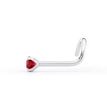 14K White Gold Curved Red Crystal Nose Ring, 20 Gauge