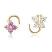 14K Yellow Gold Cubic Zirconia Butterfly and Flower Curve Nose Ring Set, 22 Gauge