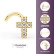14K Yellow Gold Cross Curved Cubic Zirconia Nose Stud, 20 Gauge
