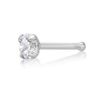 14K White Gold Straight Bone 3 MM Cubic Zirconia Nose Ring Stud, 20 Gauge