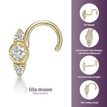 14K Yellow Gold 0.03 Carat Lab Grown Diamond Three Stone Curved Nose Ring, 20 Gauge