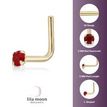 14K Yellow Gold L-Shaped 2MM Red Swarovski Nose Stud Ring, 20 Gauge