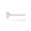 14K White Gold Straight Bone 3 MM Cubic Zirconia Nose Ring Stud, 20 Gauge