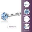 14K White Gold Straight Bone Aqua Swarovski Nose Ring, 20 Gauge