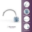 14K White Gold Curved Blue Crystal Nose Ring, 20 Gauge