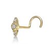 14K Yellow Gold 0.03 Carat Lab Grown Diamond Three Stone Curved Nose Ring, 20 Gauge