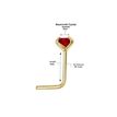 14K Yellow Gold 3 MM Red Swarovski L-Shape Stud Nose Ring, 20 Gauge