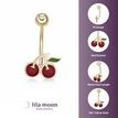 10K Yellow Gold Red and Green Enamel Cherry Cubic Zirconia Belly Ring