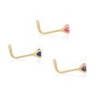 14K Yellow Gold Curved Screw 2 MM Cubic Zirconia Nose Ring Set, 22 Gauge