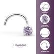 14K White Gold Curved Prong Violet Swarovski Nose Ring, 20 Gauge
