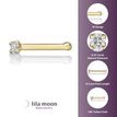 14K Yellow Gold Straight Bone Diamond Nose Ring, 0.01 Carat, 18 Gauge