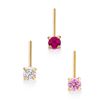 14K Yellow Gold 2 MM Cubic Zirconia L-Shaped Nose Ring Set, 22 Gauge