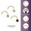 14K Yellow Gold Curved Purple Cubic Zirconia Nose Ring, 20 Gauge