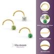 14K Yellow Gold Curved Green Cubic Zirconia Nose Ring, 20 Gauge