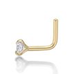 14K Yellow Gold L-Shaped 3 MM Cubic Zirconia Nose Ring, 20 Gauge