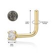 14K Yellow Gold L-Shaped White Diamond Nose Ring, 0.01 Carat, 18 Gauge