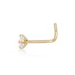 14K Yellow Gold Curve Stud 3 MM Cubic Zirconia Nose Ring, 20 Gauge