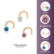 14K Yellow Gold 2 MM Cubic Zirconia Curve Nose Ring Set, 22 Gauge