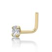 14K Yellow Gold L-Shaped 3 MM Cubic Zirconia Nose Ring, 20 Gauge