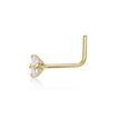 14K Yellow Gold L-Shape 3 MM Cubic Zirconia Stud Nose Ring, 20 Gauge