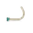 14K Yellow Gold Curved Stud 2 MM Blue Cubic Zirconia Nose Ring, 20 Gauge