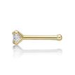 14K Yellow Gold Straight Bone 3MM Cubic Zirconia Nose Ring, 22 Gauge