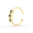 10K Gold Jeweled Hexagon Open Nose Ring Blue Cubic Zirconia, 20 Gauge