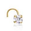 14K Yellow Gold Curved 3 MM Cubic Zirconia Nose Ring, 20 Gauge