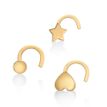 10K Yellow Gold Star, Circle, Heart Curve Nose Ring Set, 22 Gauge