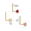 14K Yellow Gold 2 MM Cubic Zirconia L-Shaped Nose Ring Set, 22 Gauge