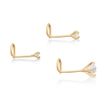 14K Yellow Gold Curved Stud 1.5MM, 2MM, 2.5MM Cubic Zirconia Nose Ring Set, 22 Gauge
