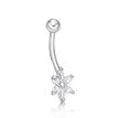 10K White Gold 8 MM Cubic Zirconia Flower Belly Ring