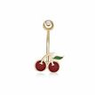 10K Yellow Gold Red and Green Enamel Cherry Cubic Zirconia Belly Ring