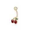 10K Yellow Gold Red and Green Enamel Cherry Cubic Zirconia Belly Ring