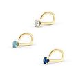 14K Yellow Gold Curved Blue Cubic Zirconia Nose Ring, 20 Gauge