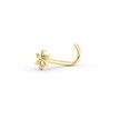 14K Yellow Gold Curved Cubic Zircona Nose Stud, 20 Gauge